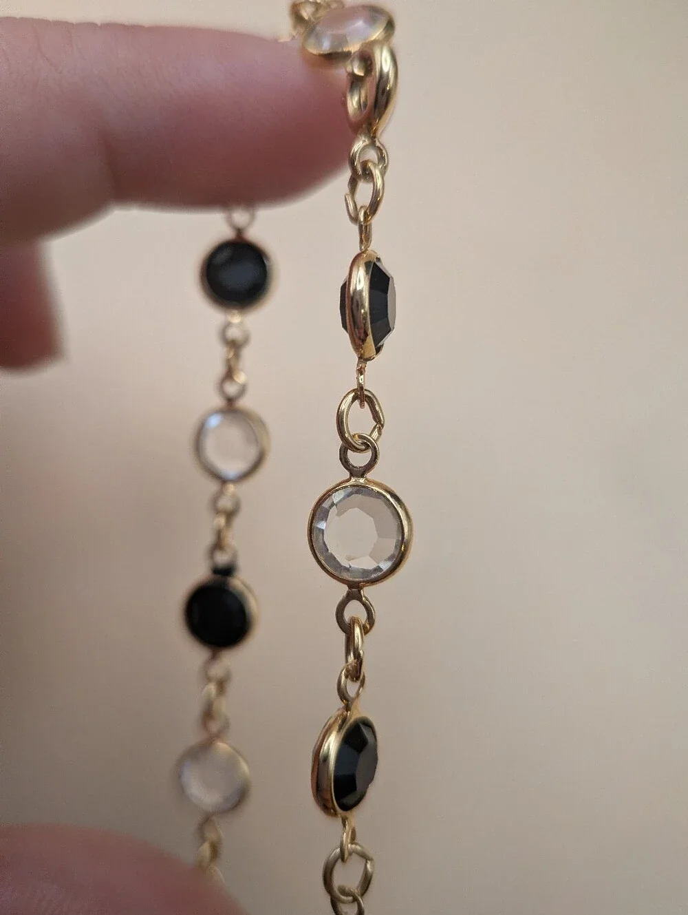Swarovski Crystal Bezel Chain Bracelet Black and Clear Stones Adjustable Size